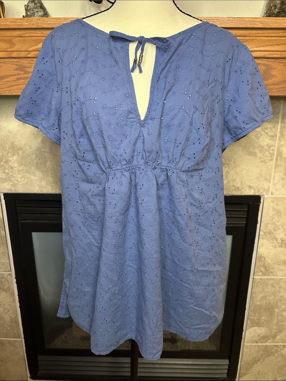 Sonoma Life + Style XL Top Slate Blue Eyelet Embroidered Cotton Blouse